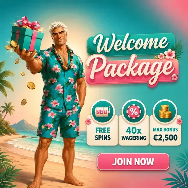 Guía experimentado sosteniendo caja de regalo mientras nuevo jugador se registra en la estación de bienvenida de Gambloria
