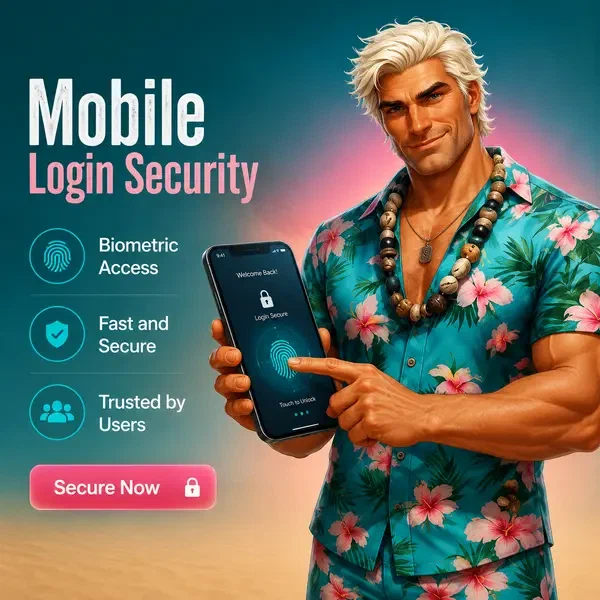 Leyenda del surf usando inicio de sesión con huella dactilar en teléfono Mobile Login Security en portal seguro